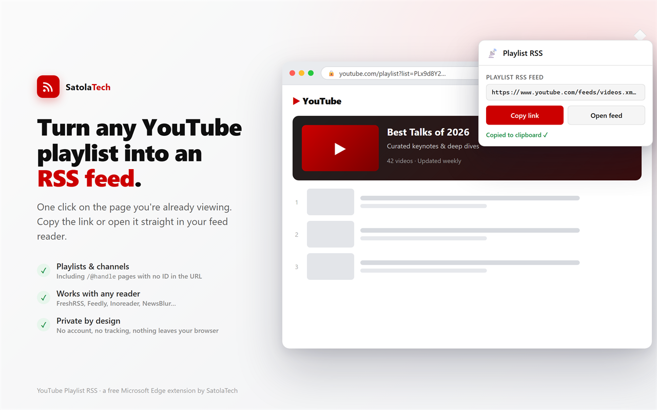 YouTube Playlist RSS — a free Microsoft Edge extension by SatolaTech